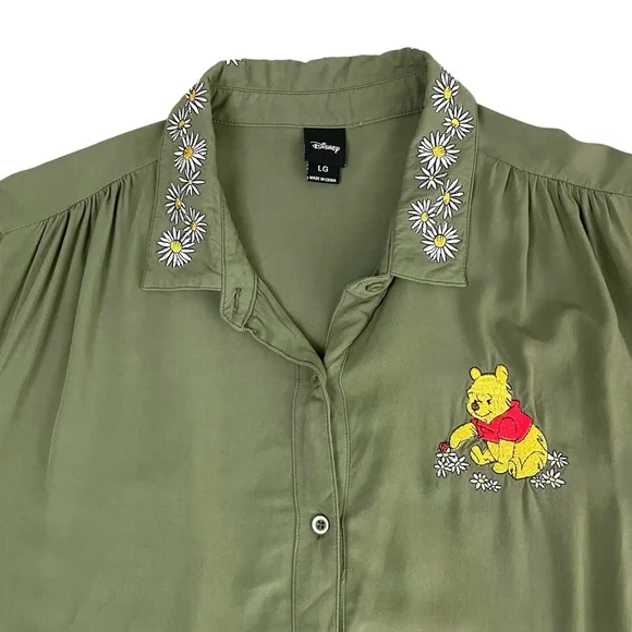 Disney Winnie The Pooh Floral Embroidered Tie Front Top Large - Picture 5 of 12